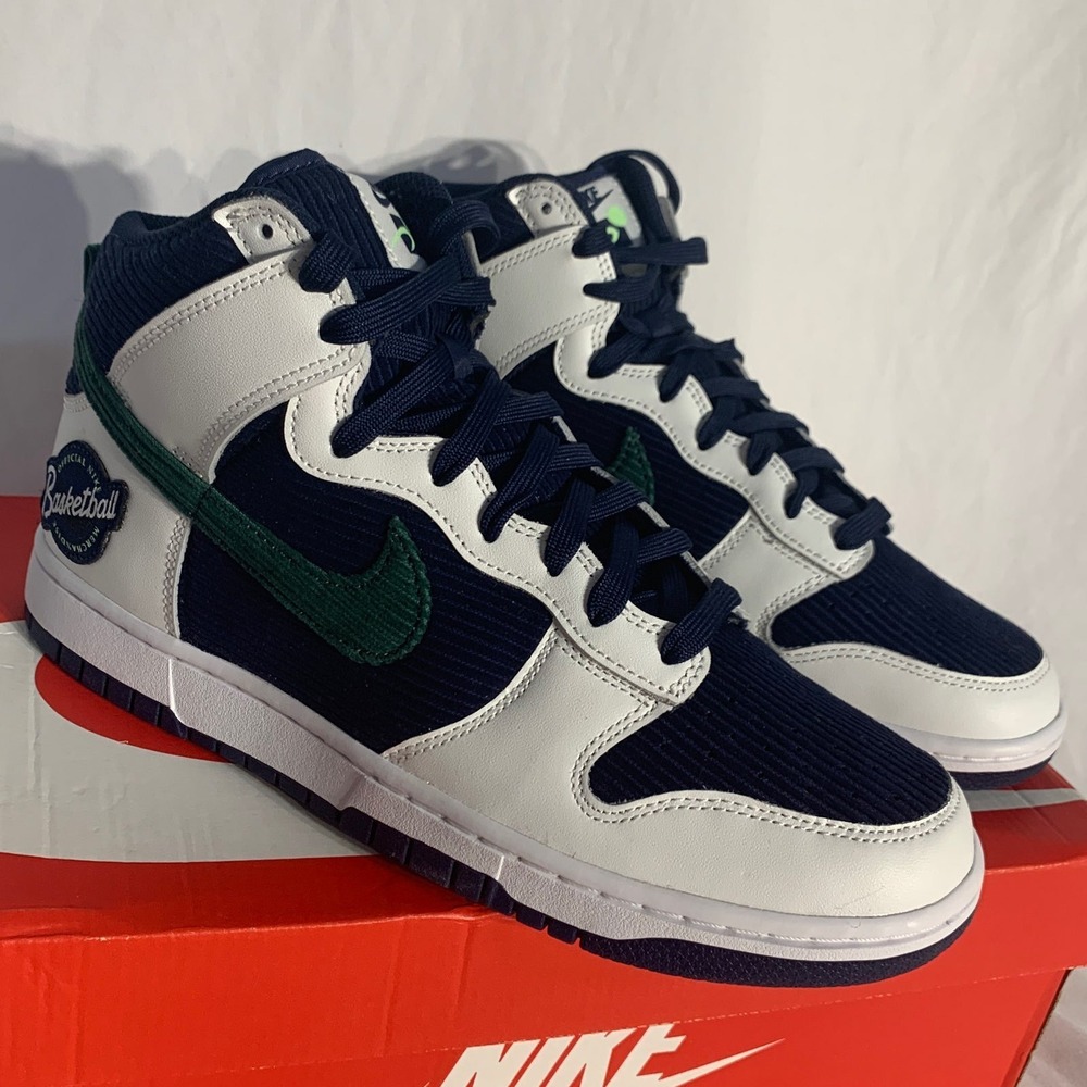 Nike Dunk Hi Premium Embossed College Navy Green White Sneakers Mens‎ 9.5 - Picture 3 of 9